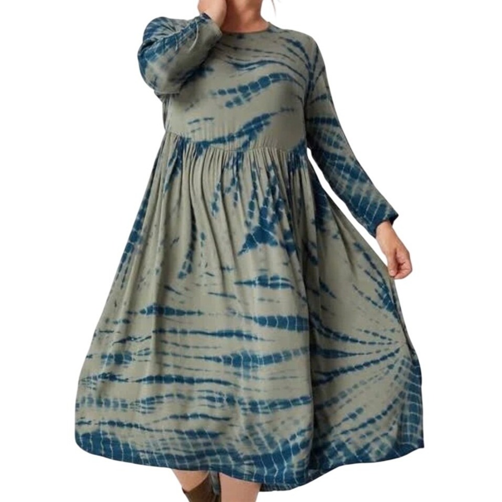 Dolan Left Coast Collection Blue Green Tie Dye Long Sleeve Midi Dress Womens M